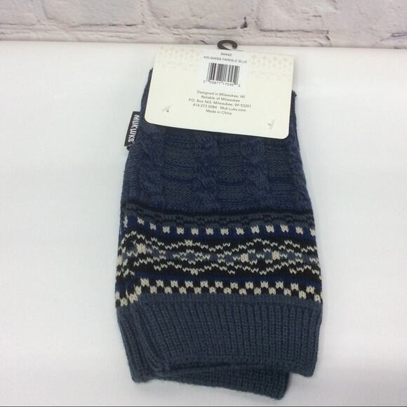 Muk Luks Knit Boot Cuffs/Toppers 2 Sets Nordic Dot Moccasin Brown /Fairisle Blue - Picture 7 of 9